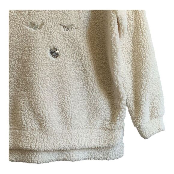 No Boundaries Womens Christmas Sweater SM White Fleece Plush Sleeping Reindeer - Picture 9 of 13